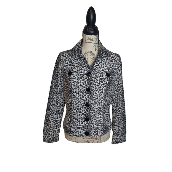 Berek Animal Print Leopard Black White Crop Light Collared Jacket Size M - Picture 1 of 6